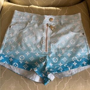 Louis Vuitton White & Light Blue Monogram Gradient Jean Shorts